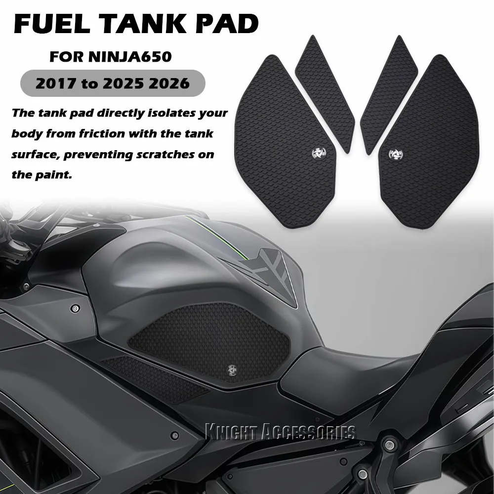 For NINJA650 2017 to 2025 2026 Motorcycle Gas Fuel Tank Traction Pad Decal Rubber Side Knee Grip Protector Sticker Decals