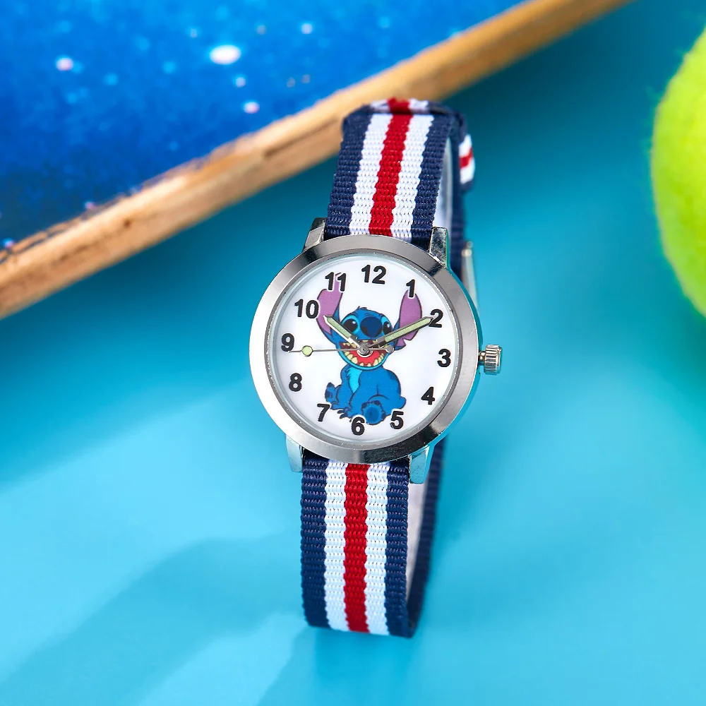 Disney Cartoon Stitch Children's Watches Girls Canvas Strap Women Quartz Watch Kids Student Ladies Waterproof Clock gifts