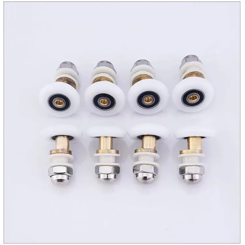 샤워 캐빈 도어 용 8PCS 캐스터 키트 휠 23 25 27mm 상단 하단 이중 유리 용 버튼 마운트 포함