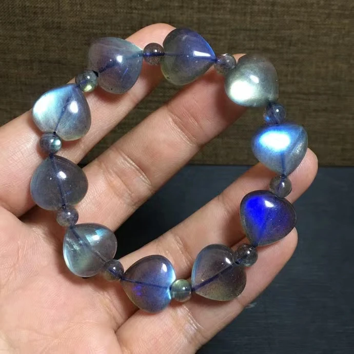 Natural Blue Light Labradorite Beads Bracelet Heart Clear Beads Crystal 14x14mm Women Rainbow Labradorite Stone AAAAA