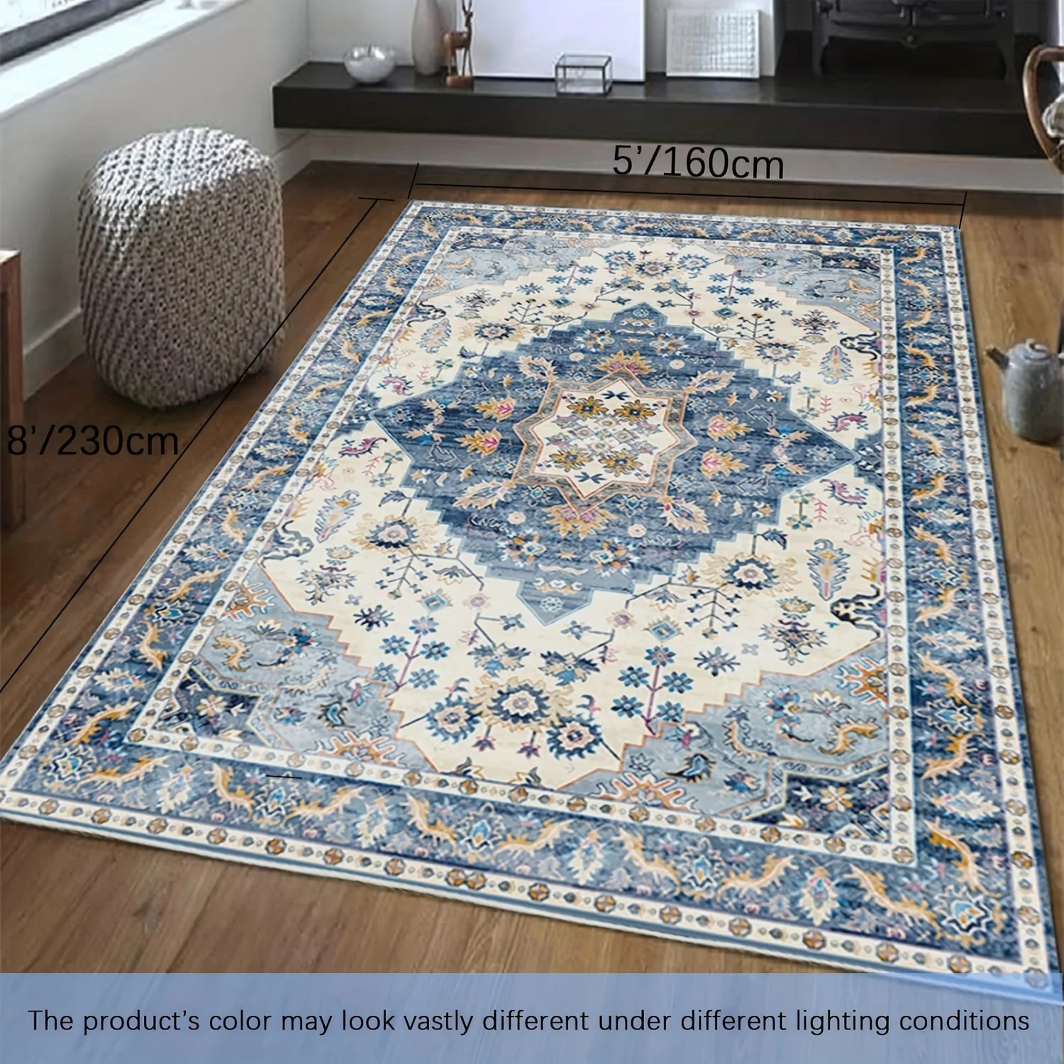 

Vintage Persian-Style Velvet Area Mat with Golden Accents – Soft, Non-Slip, Machine Washable for Living Room, Bedroom, Kitchen,