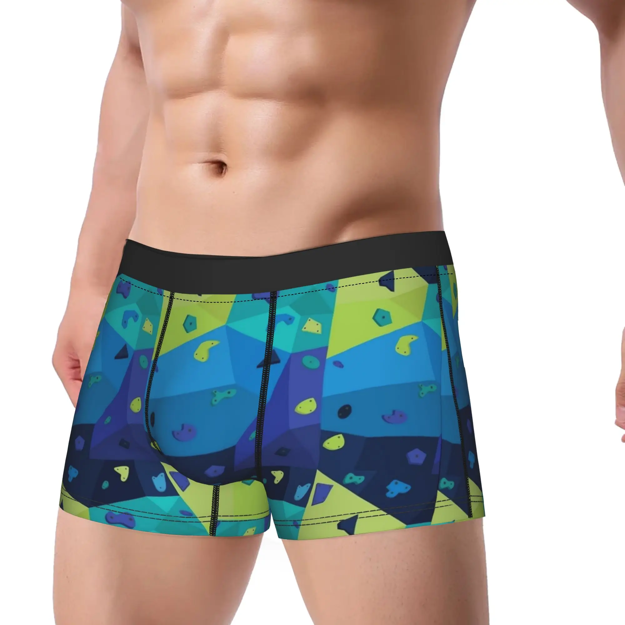 Boulder Wall (Blue and Green) Underwear  Custom Boxer Shorts High Quality Males Underpants Funny Boxer Brief Gift Idea
