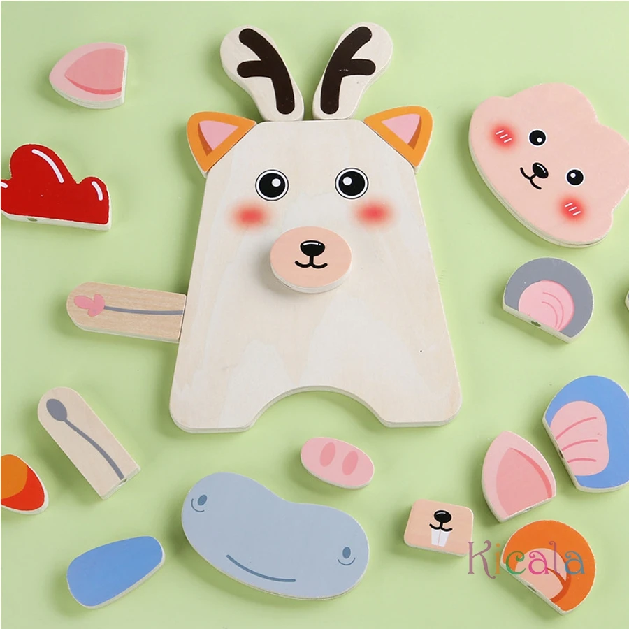 Montessori enfants bois Puzzle blocs de construction Cube 3D Animal changement visage blocs de construction logique formation Puzzle jeu