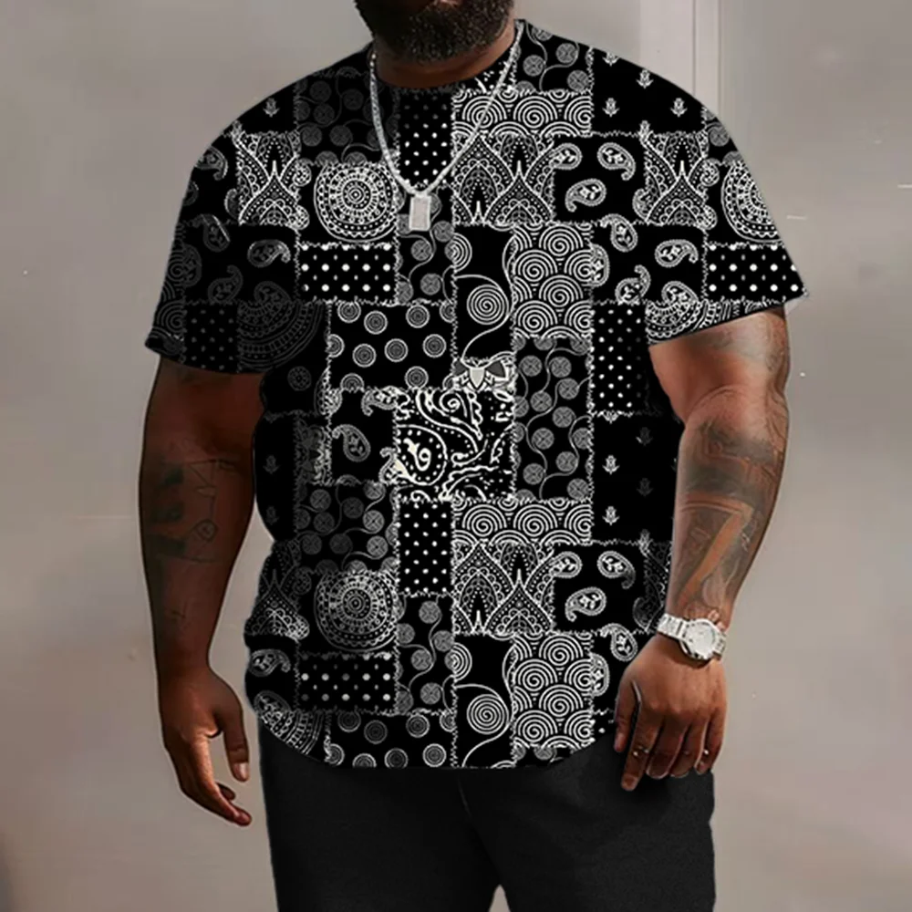 طقم S-9xl مقاس كبير للرجال بأكمام قصيرة: سحر عرقي - قطعتين مقاس كبير وطويل، قماش مسامي، مطبوعات عزر شعبية ناعمة،