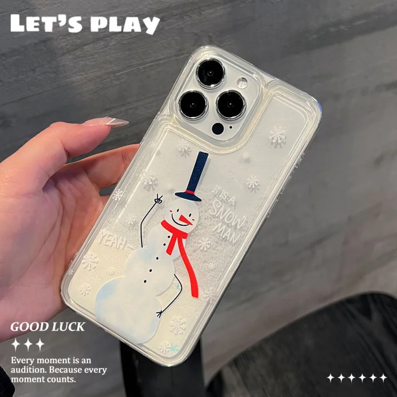 

Snowflake Flowing Sand Phone Case Suitable for Apple 17 pro max Anti Drop Snowman iPhone 16 Protective Cover