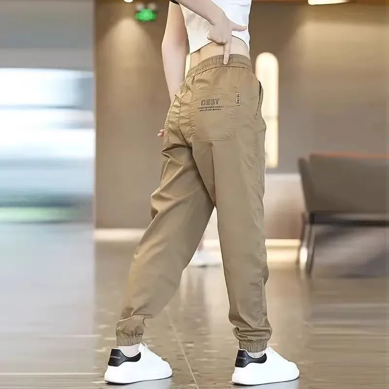 Qui Dry Ice Silk Men's Casual Pants Summer Thin Breathable Sport Dirt Resistant Wearable Long Trousers for Working