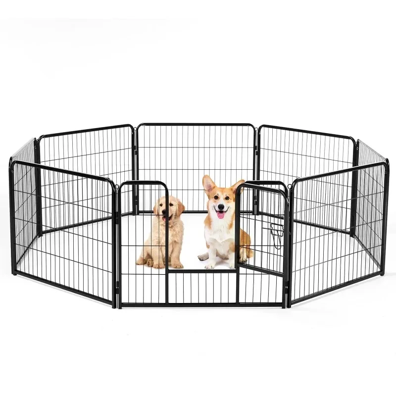 

Dog Playpen, 24" Foldable Heavy Duty Metal Pet Fence with Doors Indoor Outdoor