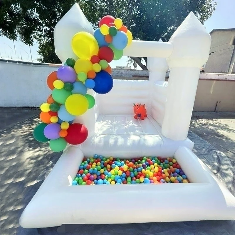 

Inflatable White Bounce House with Ball Pit, Wedding Bouncy Castle with Blower, Jumping Bed for Weddings, Birthdays,Parties