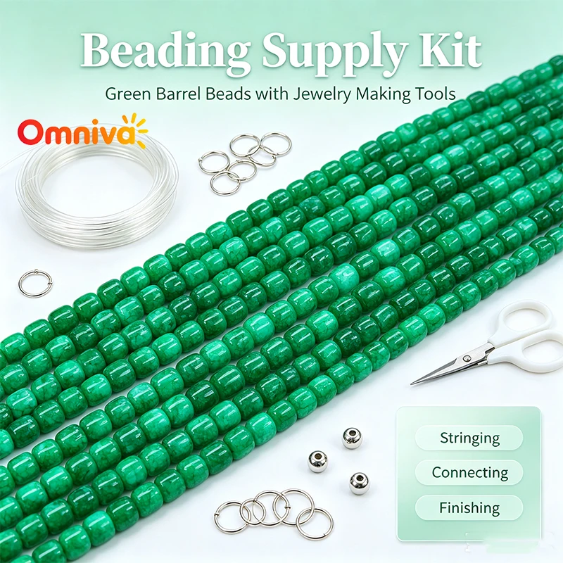 Wholesale Green Crack Ganqing Jade Barrel Beads Natural Stone DIY Bracelet Necklace Earring Bulk Handcraft Jewelry Making Supply