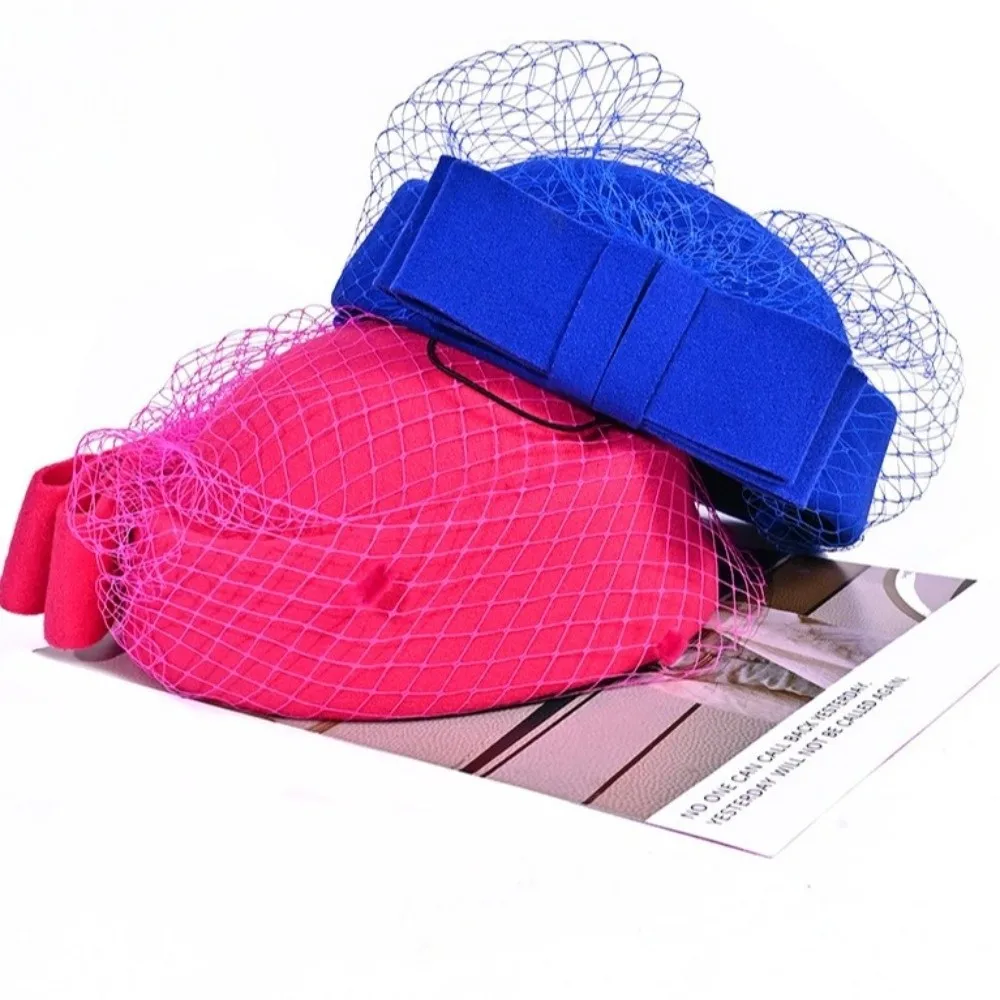 Fashion Elegant Mesh Wool Jazz Hat Warm Woolen Breathable British Style Hat Bowknot Veil Hat Autumn Winter view 4