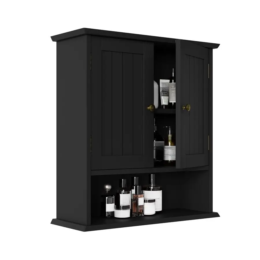 

Black Wall Cabinet, Small, 2Door Medicine Cabinet with Adjustable Shelves, Over Toilet, For Kitchen and Laundry Rooms