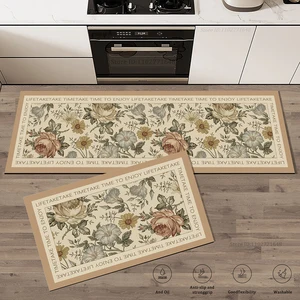 Flores Patrón Cocina Extra Alfombra absorbente Matrio Entrada de baño sin deslizamiento Alfombra Anti fatiga grande alfombras largas 8 mejores ventas de alfombra floral - №4