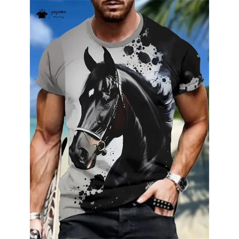 

Fashion T-shirts for men 3D horse print short sleeve T-shirt summer men's casual oversized T-shirt tops oversized men's clothing