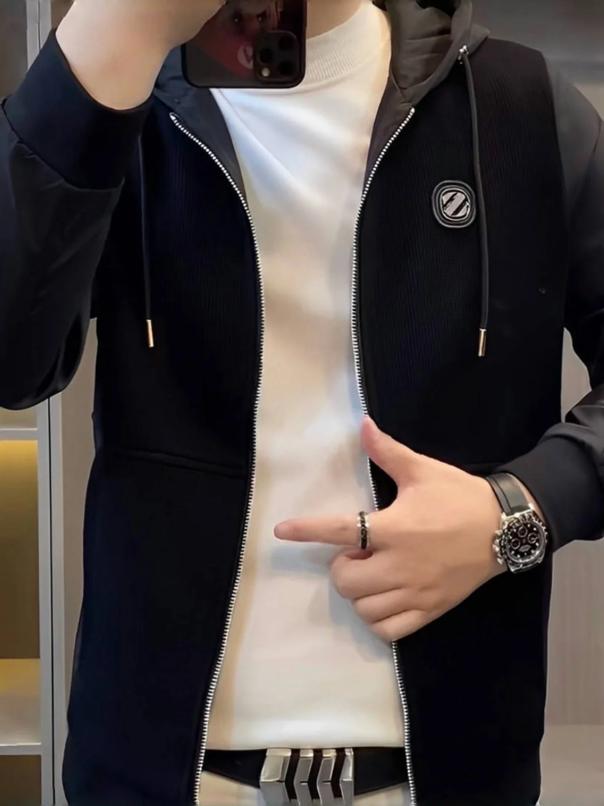 

Men's Slim Fit Spor Jaet 2025 Autumn New Sle Haome Versatile Casual Trendy Zipper Closure Long Sve Hoodie Coat