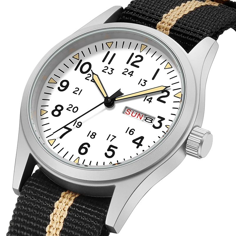 TPW 2026 Luminous 38mm Women's Field Watch Easy Read Fabric Strap 24hr Display Date Day Function Quartz Movement