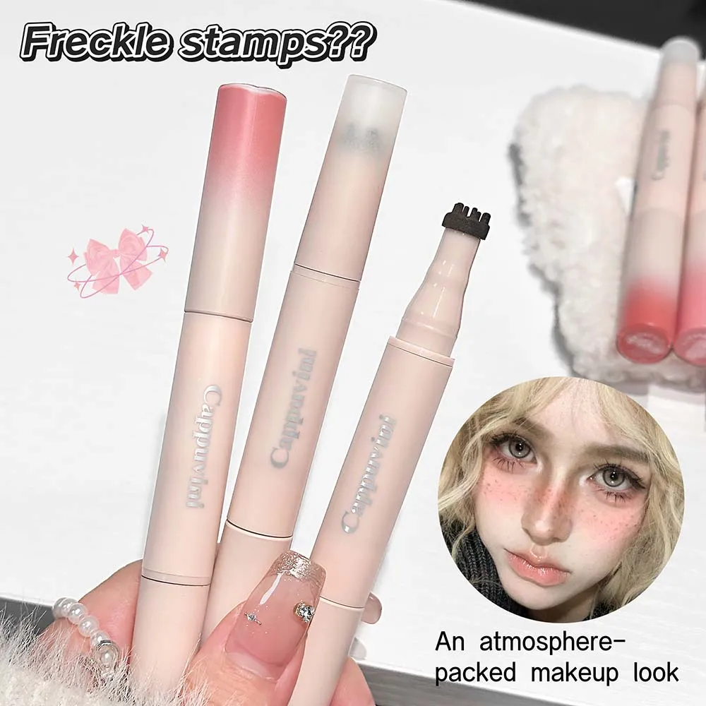 CAPPUVINI 2 in 1 Freckle Pen Liquid Blush Dual Ended Freckle Stamp Cheek Tint Natural Face Makeup Soft Matte Blusher Pen