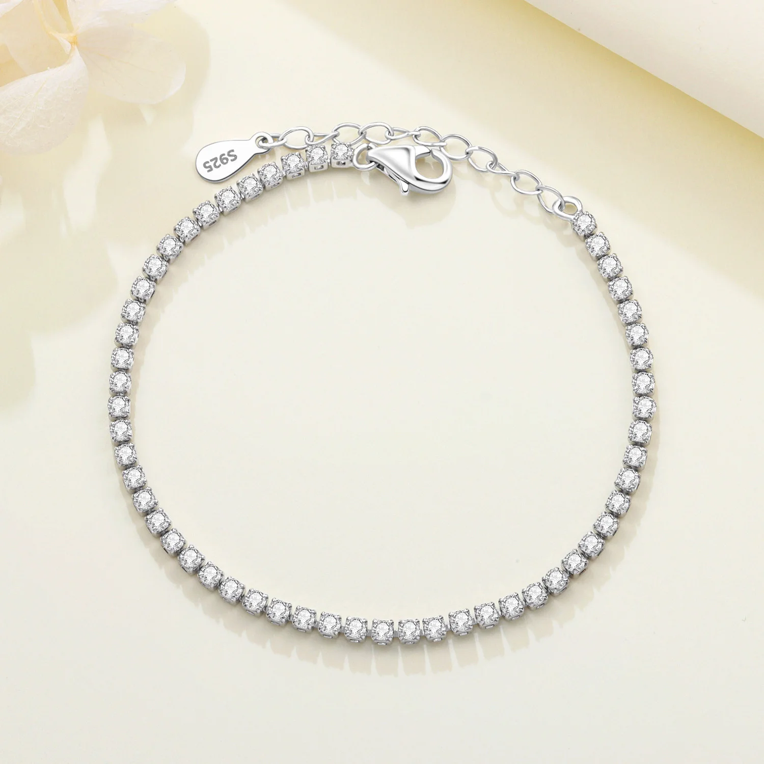 MISEFF S925 Sterling Silver Bracelet Chain 2mm & 3mm Zircon Tennis Chain Bracelet Versatile Adjustable Chain Charms Jewelry Gift view 6