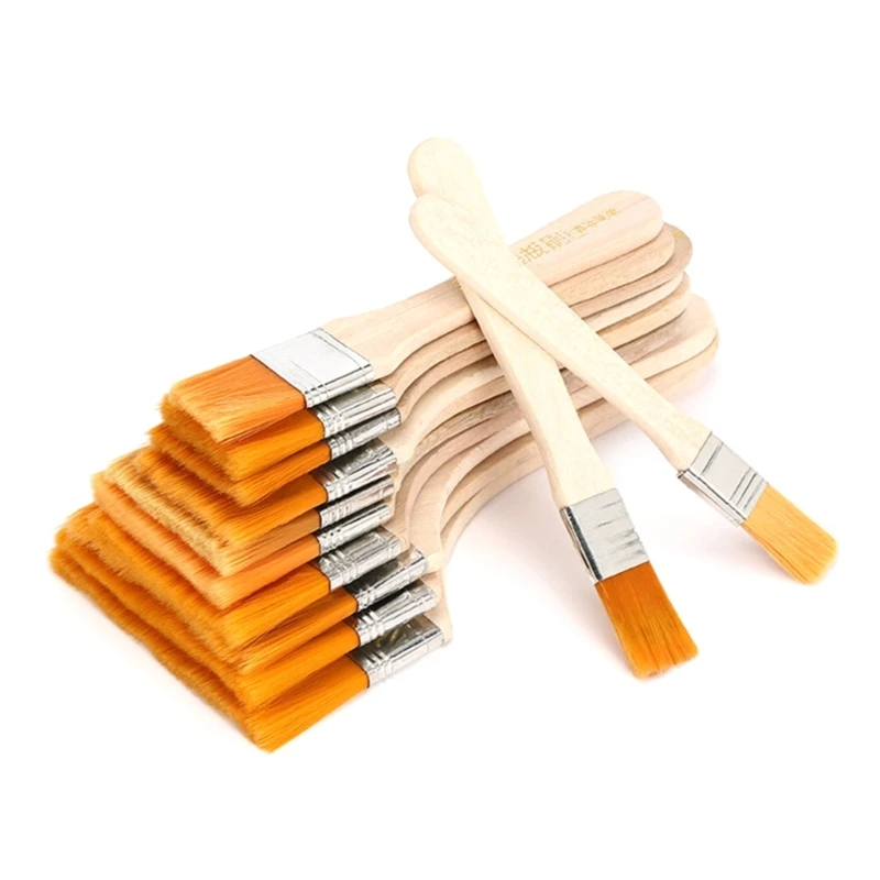 6Pcs Wide Flat Paint Brushes Set Handle Paintbrush for Varnishes, Acrylic Oil Watercolor Painting, Stencil Painting