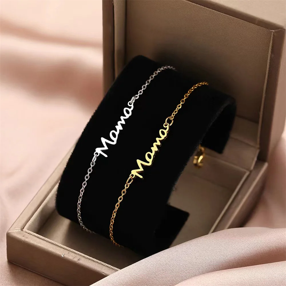 Stainless Steel Bracelets Letter Mama Pendant Chains Fashion Charms Bracelet For Women Jewelry Party Lover Mum Mother\'s Gifts