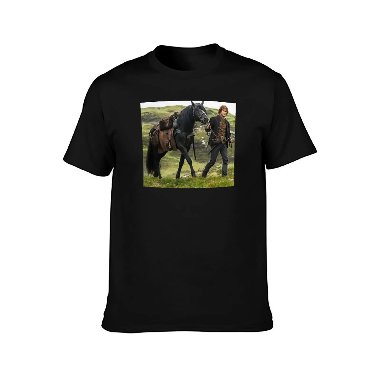 outlander horse sam T-Shirt Summer Casual Cotton Tee Oversized Streetwear Tops Vintage Graphic Print Loose Fit Short Sleeve