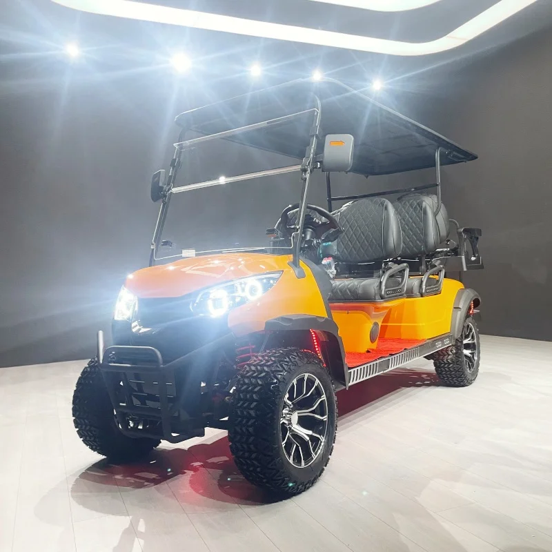 

Многофункциональное электрическое кресло для гольф-кара из кожи со складным ветровым стеклом ​ ​ Черные высококачественные сиденья, бампер, 14-дюймовые внедорожные шины