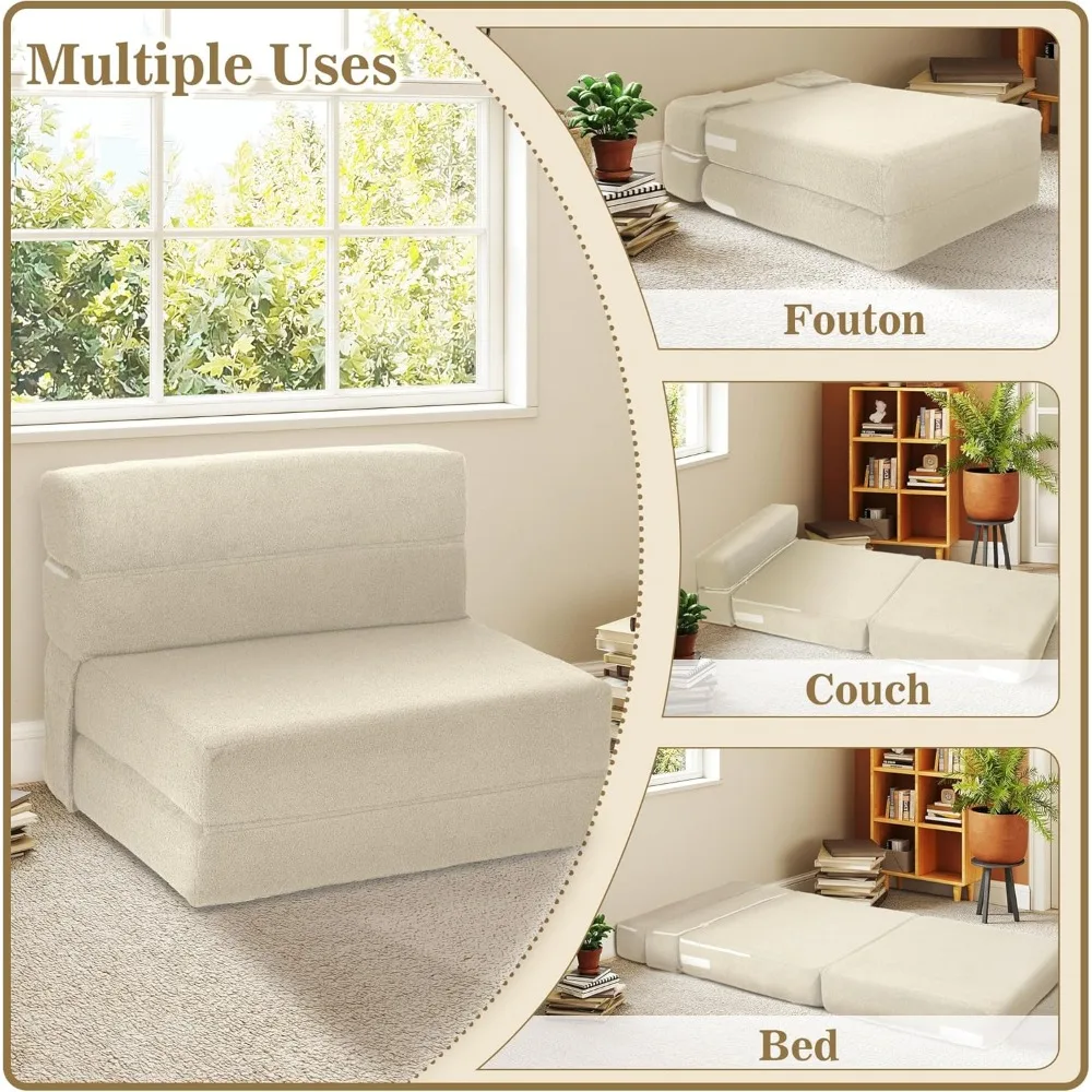 Sofá cama futón de espuma viscoelástica, colchón de suelo convertible con respaldo, cómoda silla para salas de estar