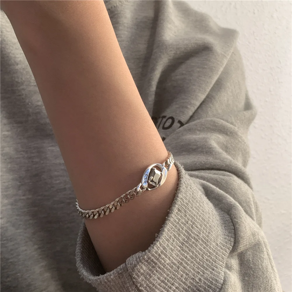QMCOCO Silver Color Zircon Irregular Geometric Hollow Out Chain Bracelet For Women Daily Gatherings Fashion Jewelry Gifts
