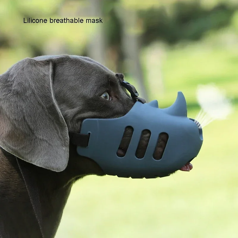 

Pet dog muzzle silicone pet muzzle anti-biting, barking, and eating rhinoceros-shaped medium and large dog muzzle