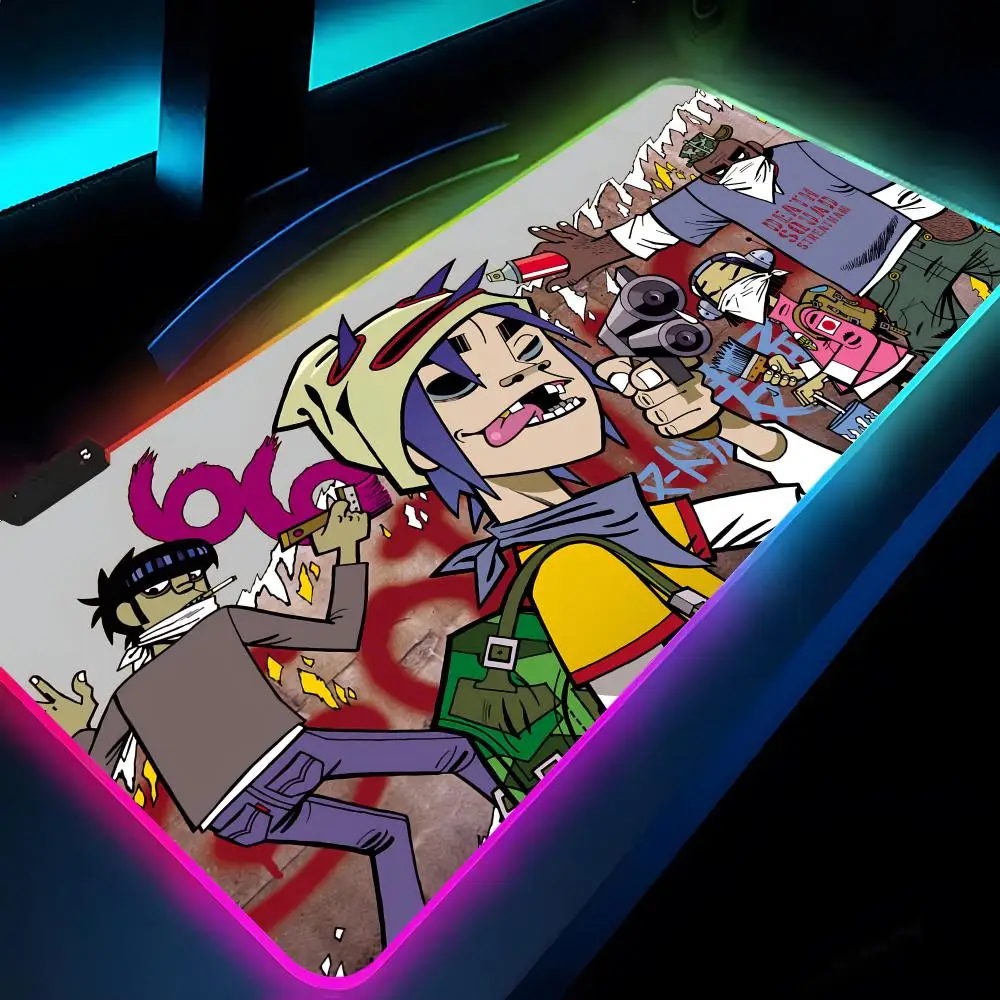 Rock Gorillaz Demon Days 마우스 패드 Rgb Xxl 노트북 매트 게임용 마우스 패드 백라이트 키보드 게이머 소녀 테이블 패드 데스크
