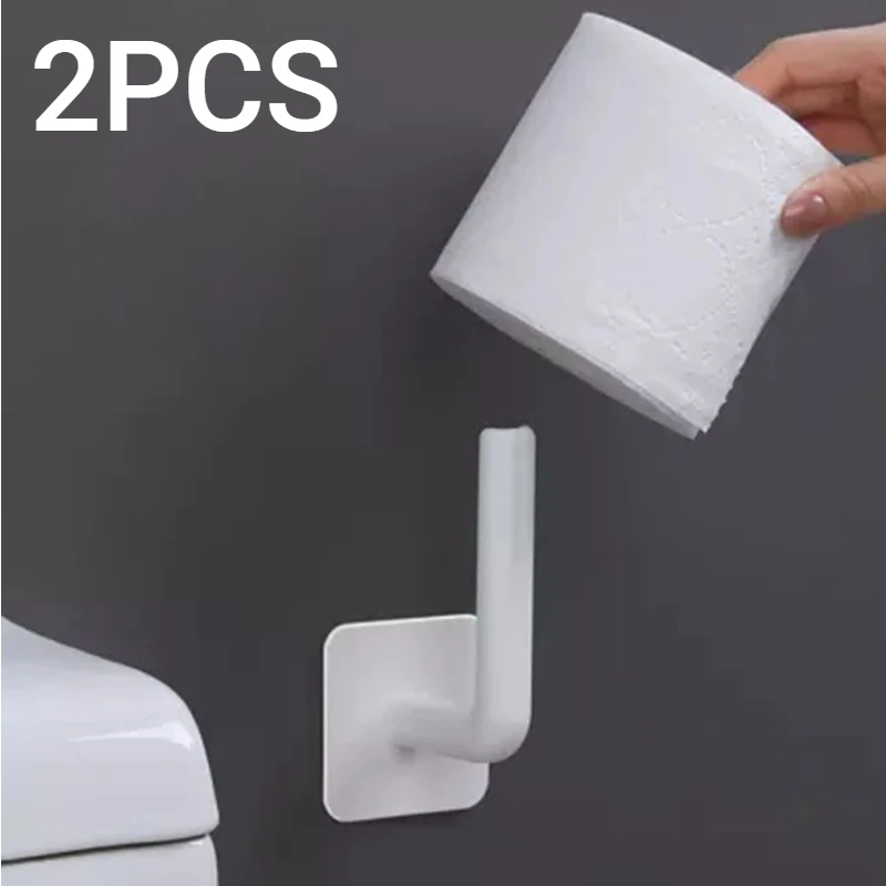 1/2 Piece L Shaped Hole Free Hook Wall Mount Roll Holder Bathroom Kitchen Storage Rack for Coats Hat Bags Cups