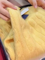 New 2025 Fashion Chic Lazy Autumn Winter Yellow Twists Knitting Sweaters Jumper For Women Long Sleeve O Neck Thick Soft Pullover