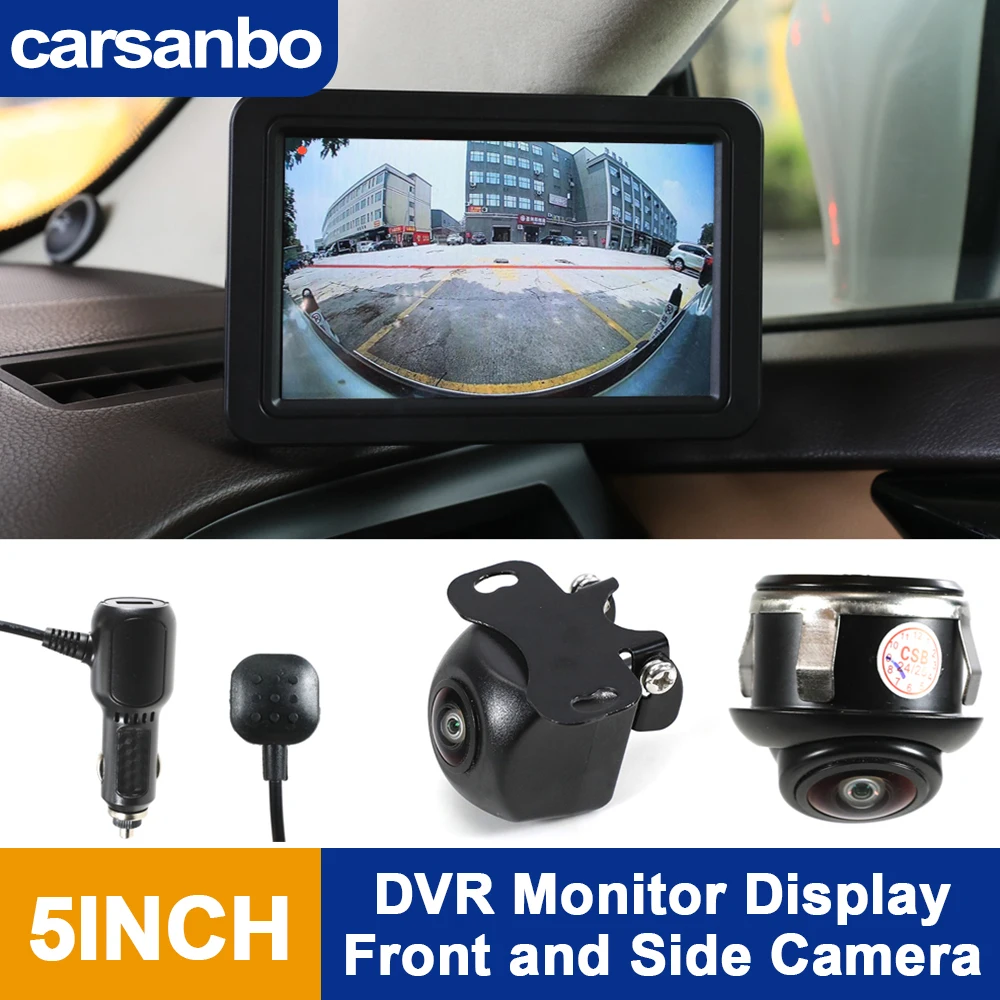 Carsanbo Car Cameras 5Inch Screen Front And Side View Cameras 720P Dvr Monitor System 64G Tf Card 170 Degree Fisheye Glass Lens
