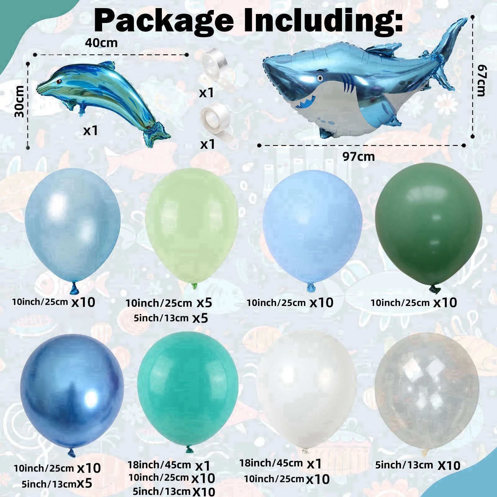 101개 세트 바다 테마 상어 돌고래 알루미늄 필름 아 - Water Balloon Set 리뷰 및 가격