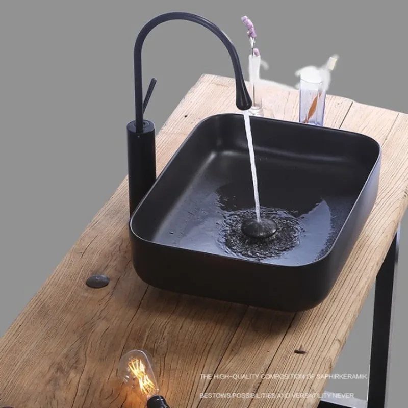 Simple black matte countertop basin square bathroom hotel fashion