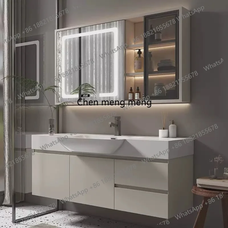 

Small apartment width 40cm cream style skin feeling big belly integrated basin hand wash washbasin bathroom cabinet combination