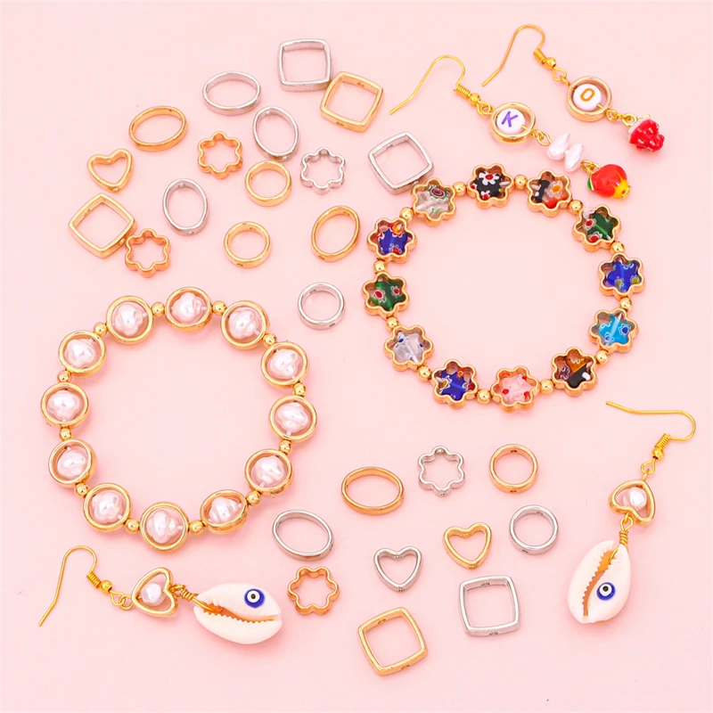 

50pcs Two Hole CCB Beads Spacer Connectors Heart Flower Oval Circle Frame DIY Bracelet Earrings Pendants Jewelry Making