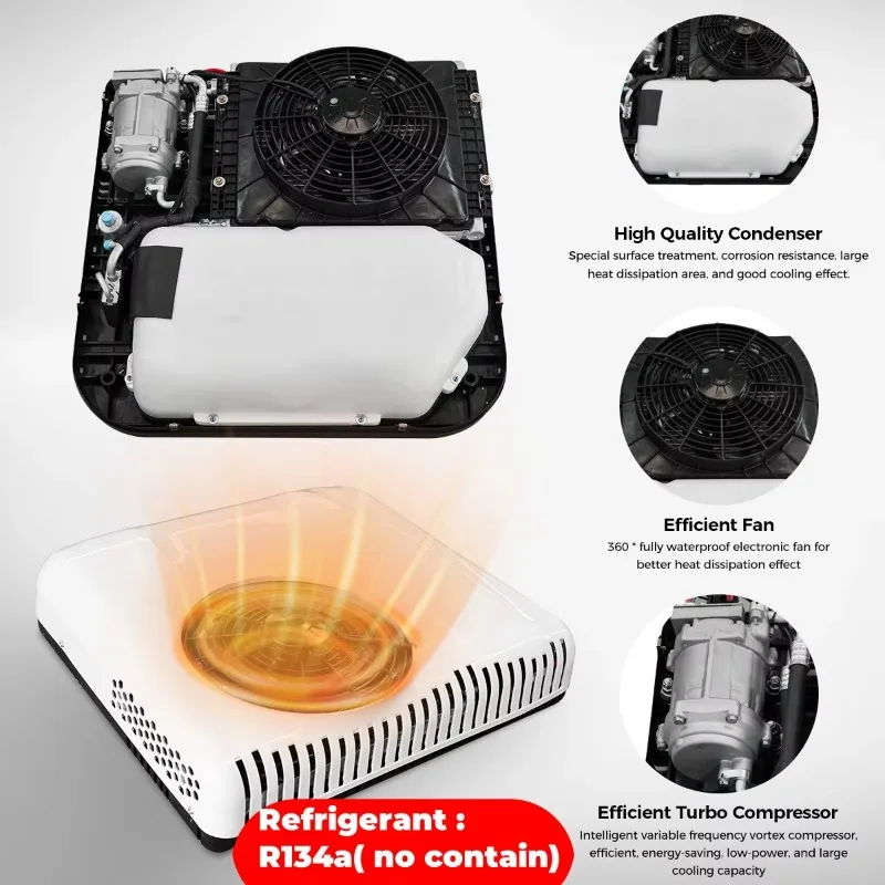 سهلة التركيب 12 فولت 24 فولت تيار مستمر وحدة RV مكيف هواء وقوف السيارات لتبريد السقف والشاحنات والقوافل المتنقلة