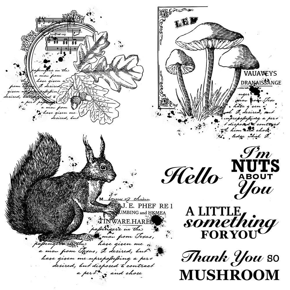 MangoCraft Nature Forest Mushroom Squirrel Clear Stamps For Decor DIY Scrapbooking Supplies Silicone Stamps Paper Cards Albums