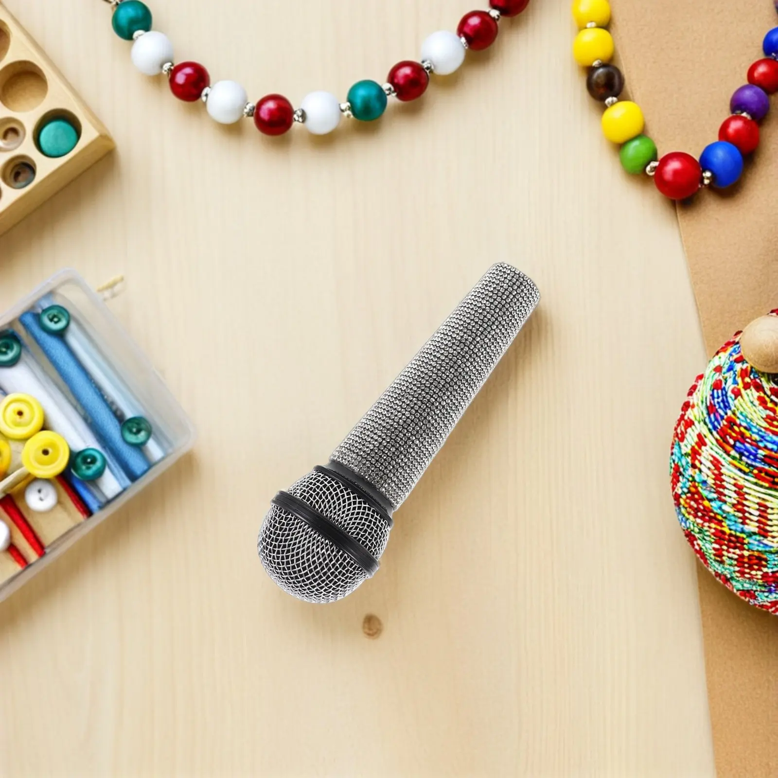 ラインストーンマイクプロップ-子供用-キラキラ光るごっこ遊びステージパフォーマンスマイク-軽量人間工学に基づいたデザイン-クリアな音声シミュレーション