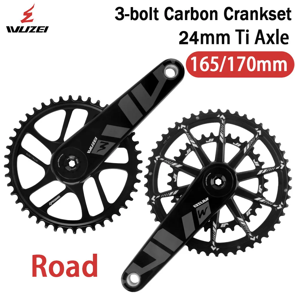 AliExpress NONE WUZEI Carbon Fiber Road Bike Crankset 24mm Ti Axle 165mm 170mm 3 Bolts Direct Mount Chainring 40/42/44/46/48T 50/34T for Shimano