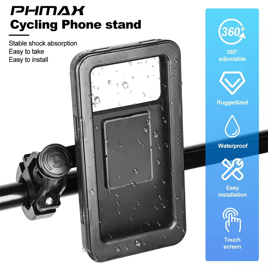 

PHMAX Waterproof Bike Phone Holder ABS MTB Bicycle Phone Mount Universal Non-slip Cycling Bracke Motorcycle Handlebar Clip