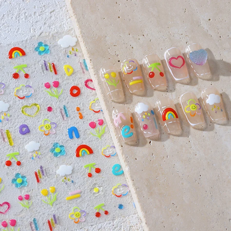 

1pcs 5D Kawaii Flower Cherry Love Jelly Nail Art Stickers Fruits SelfAdhesive Sticker For Nails DIY Nail Art Decorations Decals