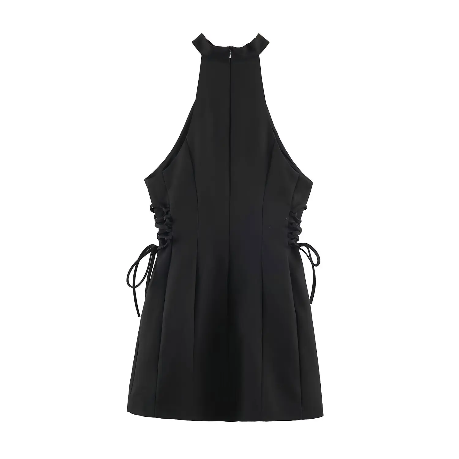 2026 Neues Damenkleid mit Neckholder, Stehkragen, ärmellos, seitlicher Schnürung, Schleifendetail, figurbetontes Kleid für Abend, Club, Party, Minikleid – Detail 3