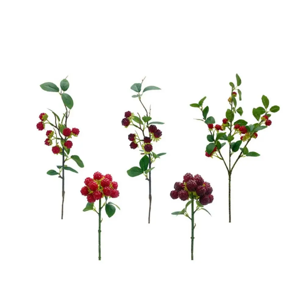 Rote Himbeer-Kunstbeeren DIY-Zubehör Simulierte Beerenzweige Blumenarrangement Grüne Blätter Künstliche Früchte – Detail 7
