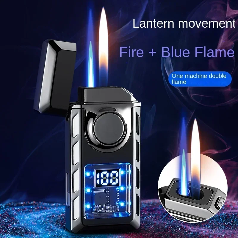 2024 Creative Voice Controlled Ignition Lighter Color Light Battery Display Open Fire Switching Jet Fire USB Electric Lighters