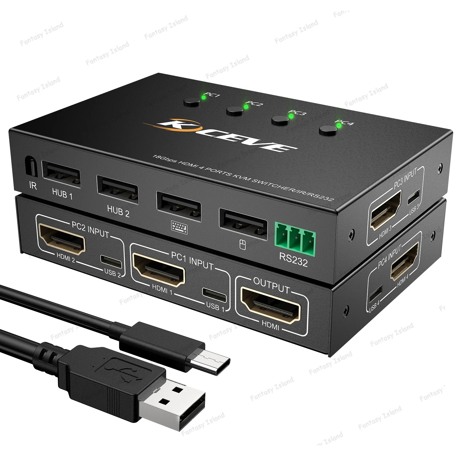 KC-401CR 4input-1output HDMI kvm USB2.0 2hosts, 1monitor, 1set of keyboard and mouse USB3.0 60hz 4k RS232