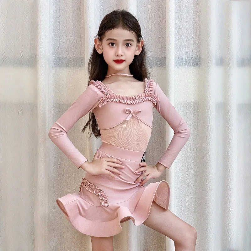 Nueva ropa de práctica de baile latino para niñas, ropa de práctica de alta gama para niños, trajes de actuación de baile latino