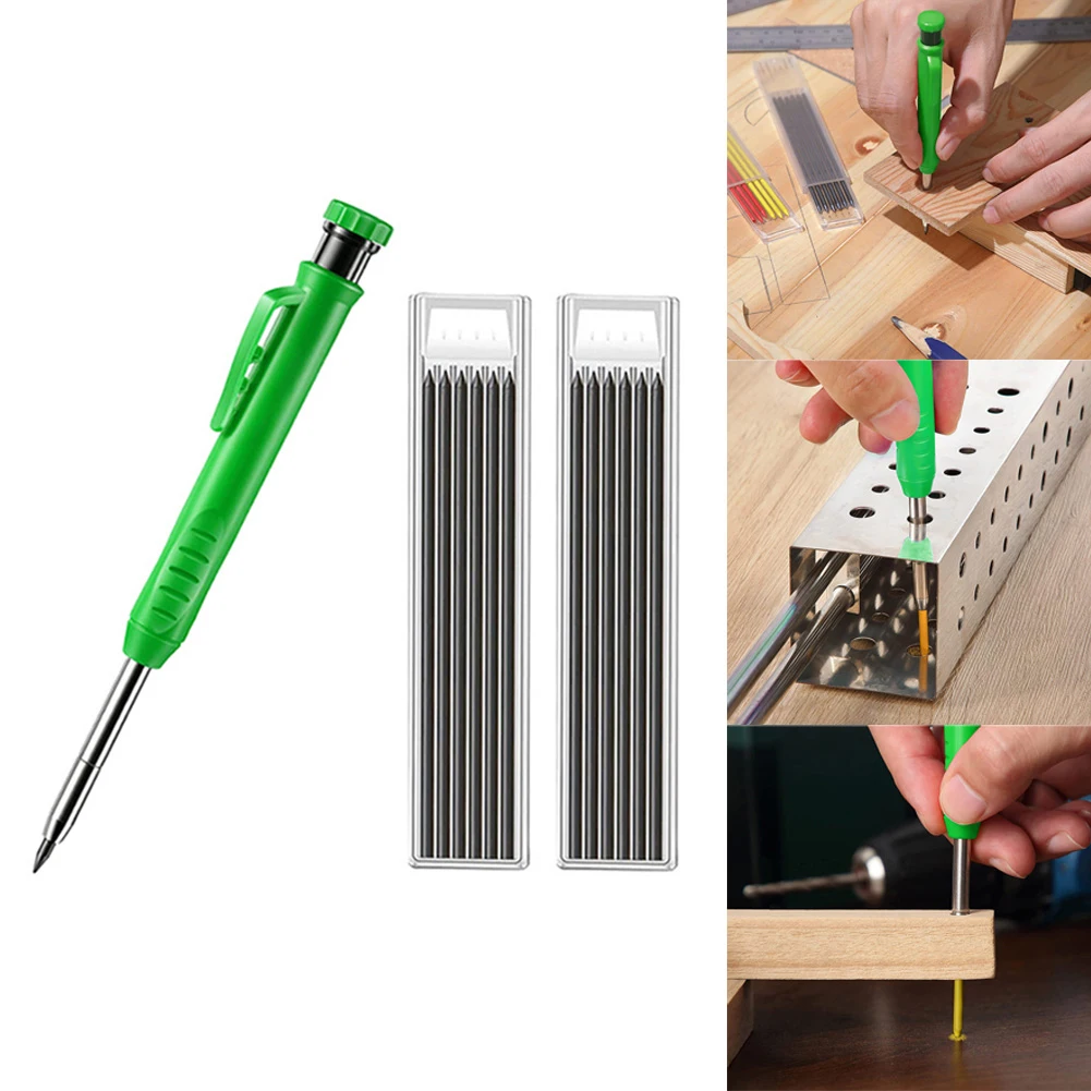 Carpenter Pencil With Refill Leads And Built-in Sharpener For Deep Hole Marker For Woodworking Tools Accessories