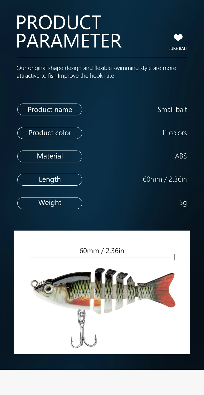 CIBO 1 Stück Mini-Multisegment-Fischköder, bionischer Hartköder, 6 cm/5 g, geeignet für das Angeln von Forellen, Barsch und Wels in Salzwasser und Süßwasser – Detail 3