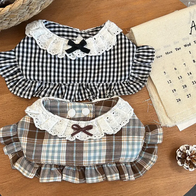 Retro Black White Brown Grid Puppy Dog Cats Bibs Neckerchief Chihuahua Cute Collars for Small Medium Dog Pet Jewelry Accessory